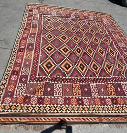 9x12 Vintage Rug, Afghan Flatweave Kilim Rug, Handmade Wool Veg dyes Orange Red Geometric Boho Rug, Living Room Rug, Bedroom Rug