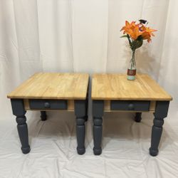 Two Matching Real Wooden End Tables With Drawers