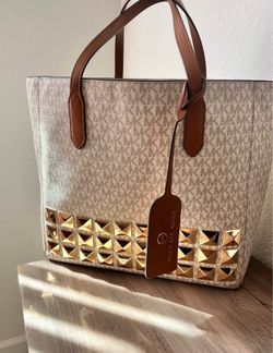 Taryn Large Signature Logo and Leather Tote Bag