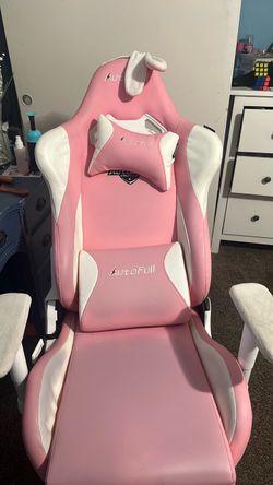 AutoFull Pink and White Gaming Chair