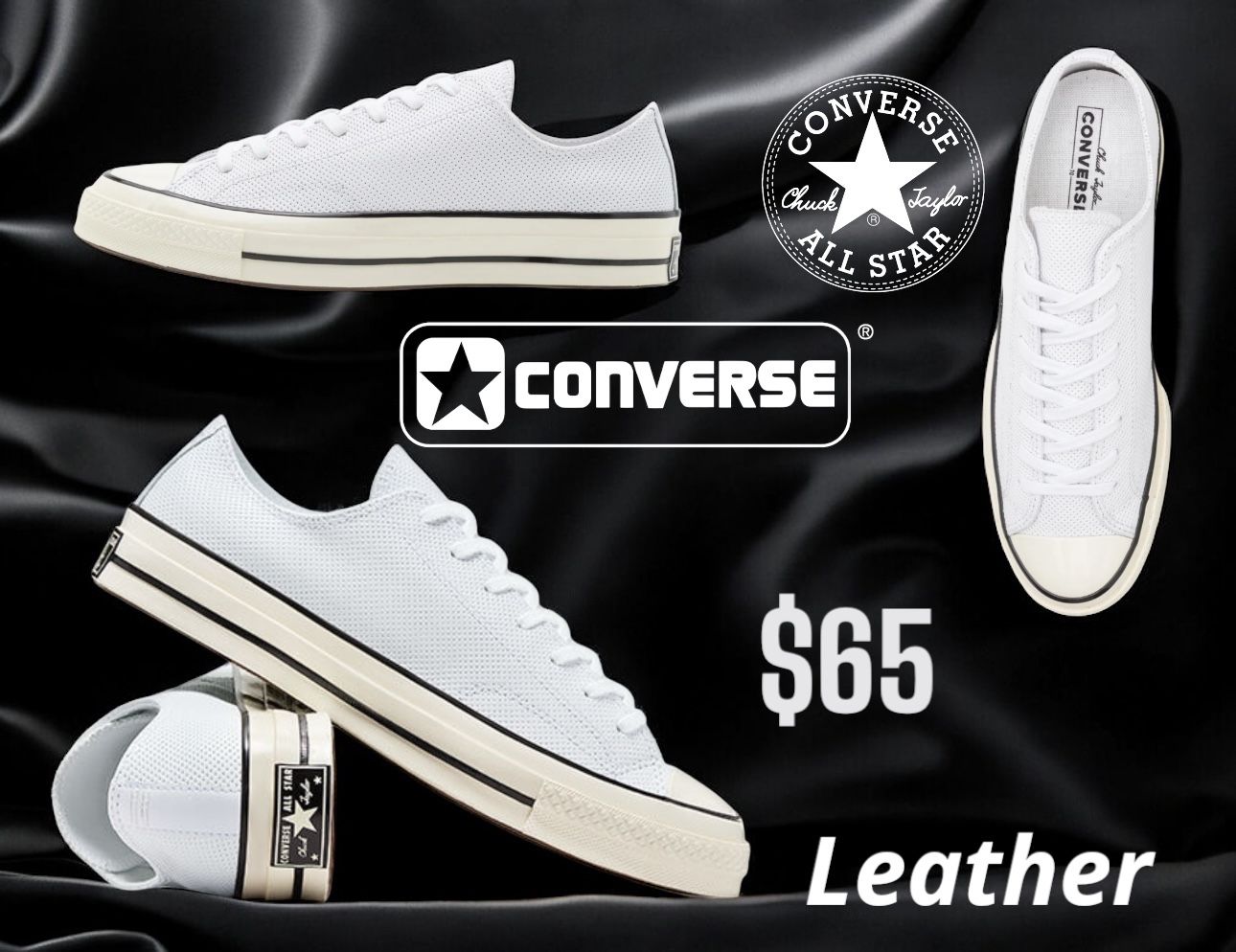 Converse Chuck Taylor 70 Low Top White perforated Leather, Men’s Size 13 (White)
