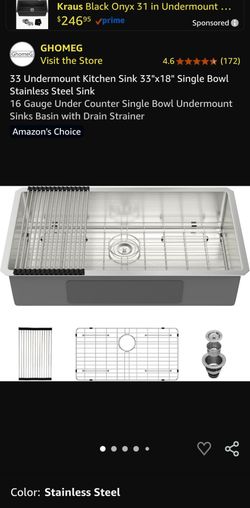 GHOMEG 33x18 Undermount Single Bowl Kitchen Sink
