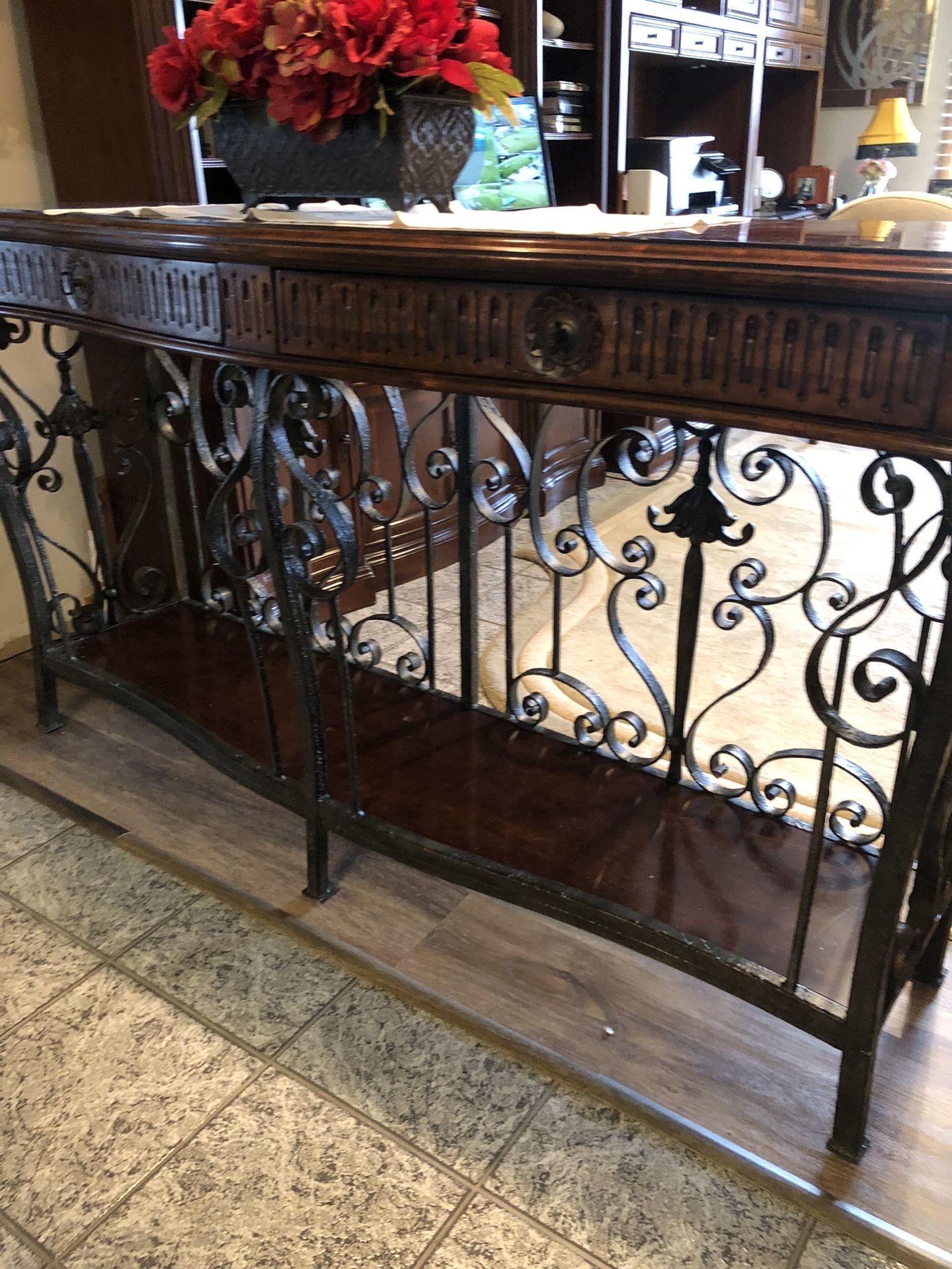 Wooden Wrought Iron Console