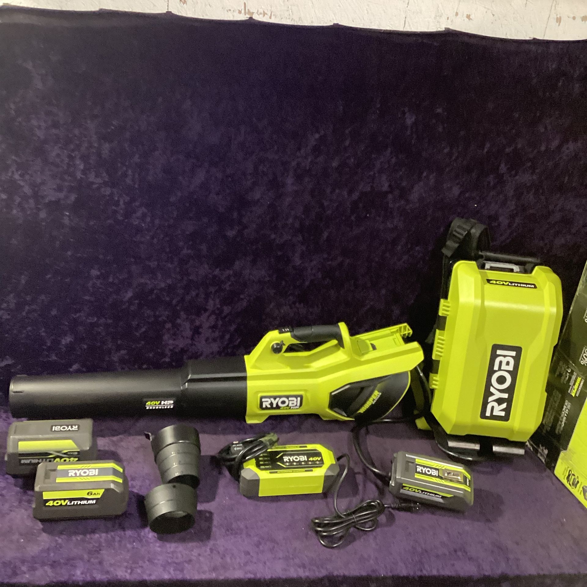 🧰🛠RYOBI 40V HP Brushless Whisper Series 190MPH/730CFM Blower & Backpack Battery w/(2)6.0Ah Batteries & Charger-NEW!-$400!🧰🛠