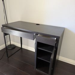 Modern Black Desk With Shelves And Drawers; Heavy Solid Wood Style Chair