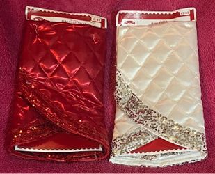 Holiday Time 18” Mini Christmas Tree Skirt Set of 2 Red and White with Sequin Trim NEW!