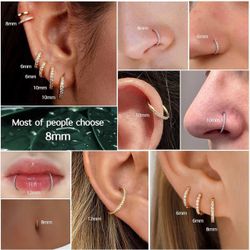 BodyBonita CZ Nose Rings Hoop - 316L Surgical Steel Body Piercing Hoop Clicker 20G Earrings Jewelry Cartilage Helix Rook Tragus Conch Daith Ring 8mm -