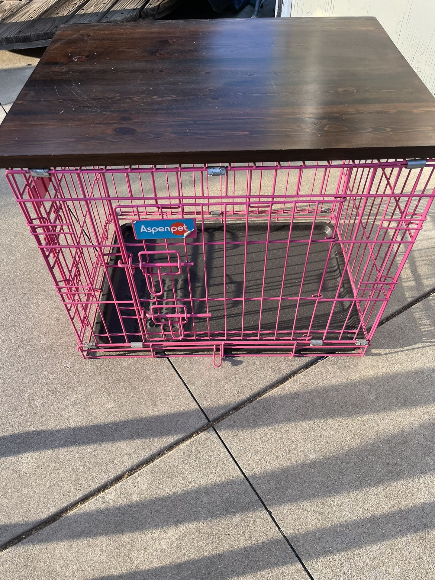 Pink Dog Crate With Wood Top