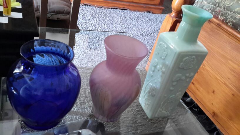 Vases (Cobalt Blue/Rueven Glass/Jim Beam Vintage Liquor Bottle) Priced for all Three Will sell separately