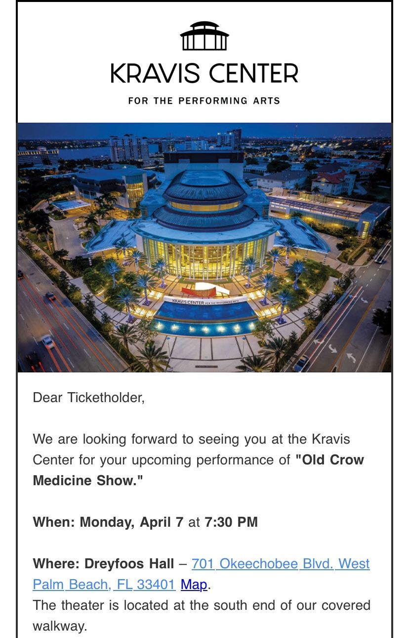 Concert Tonight! Old Crow Medicine Show -Kravis center