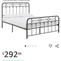 Queen Size metal bed frame with headboard and footboard in dark bronze color brand new in the box $200