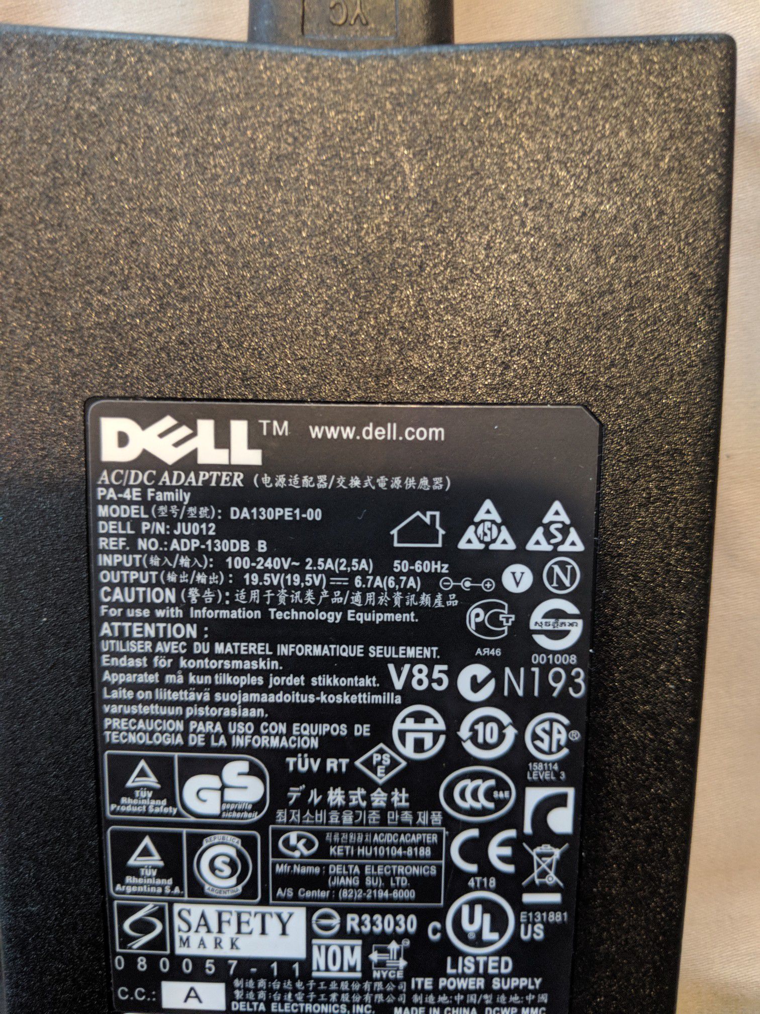 Dell Ac Dc Adapter Da130Pe1-00