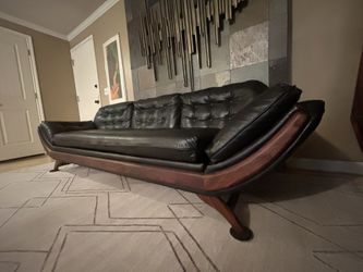 Mid Century Vintage Leather Gondola Sofa 