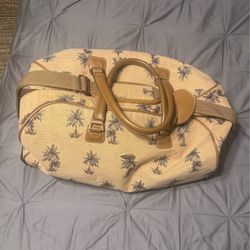 Vintage Diane Von Furstenberg DVF Tapestry Tropical Palm Tree Beige Weekender + Companion Bag Set Of 2