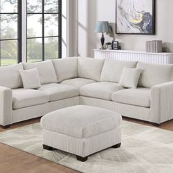 Corduroy Sectional Sofa With Ottoman