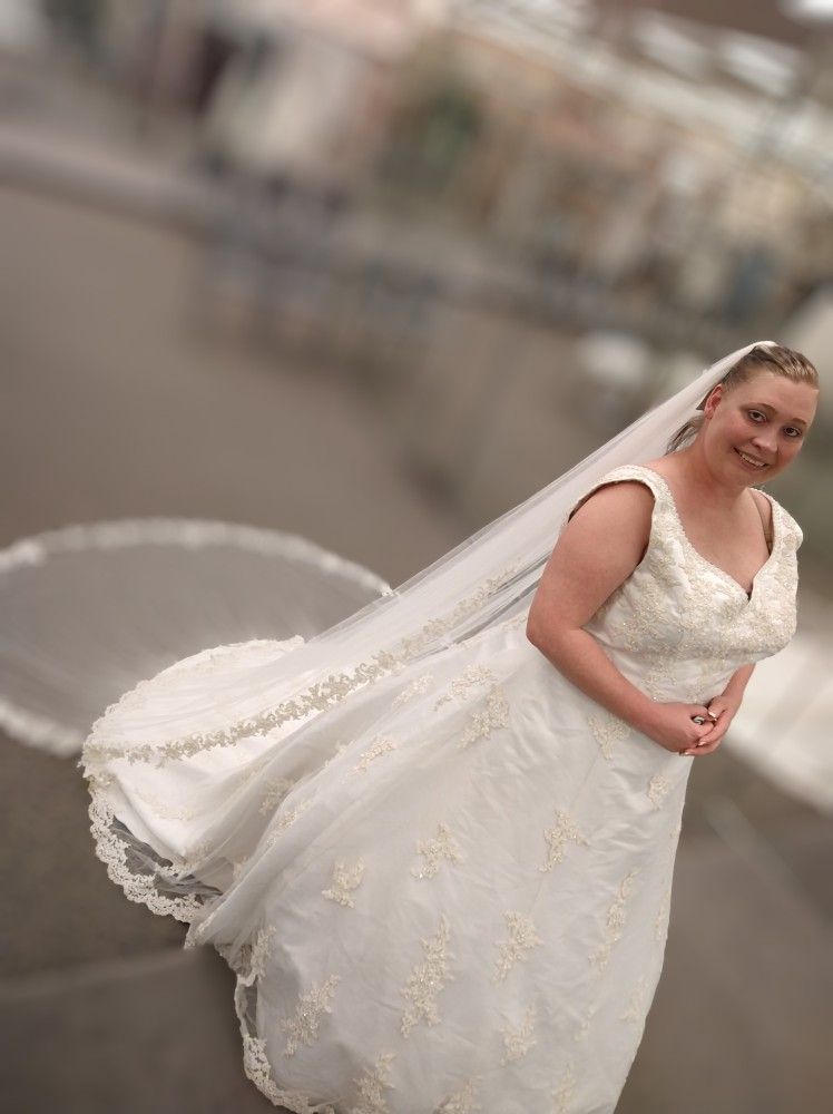 Size 18 Alfred Aneglo Wedding Dress & New David's Bridal Cathedral Vail