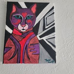 8x10 Canvas Acrylic Painting Retro Abstract Cat Painting 