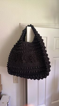 Vienna Black Raffia large flower bag/purse