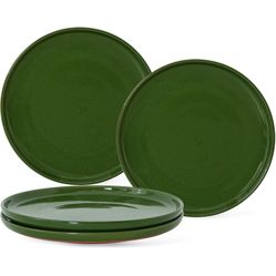 8-Inch Plates Set of 4, Dual Glaze Stoneware Plate, Microwave and Dishwasher Safe, Ceramic Plates for Salads & Desserts, Forest Glaze Green