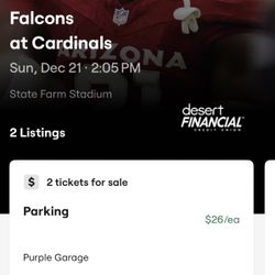 Arizona Cardinals vs Atlanta Falcons PURPLE AND BLACK PARKING PASSES