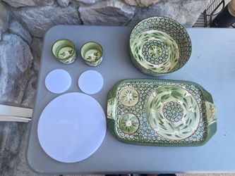 Temp-tation old world green ovenware set with serving tray
