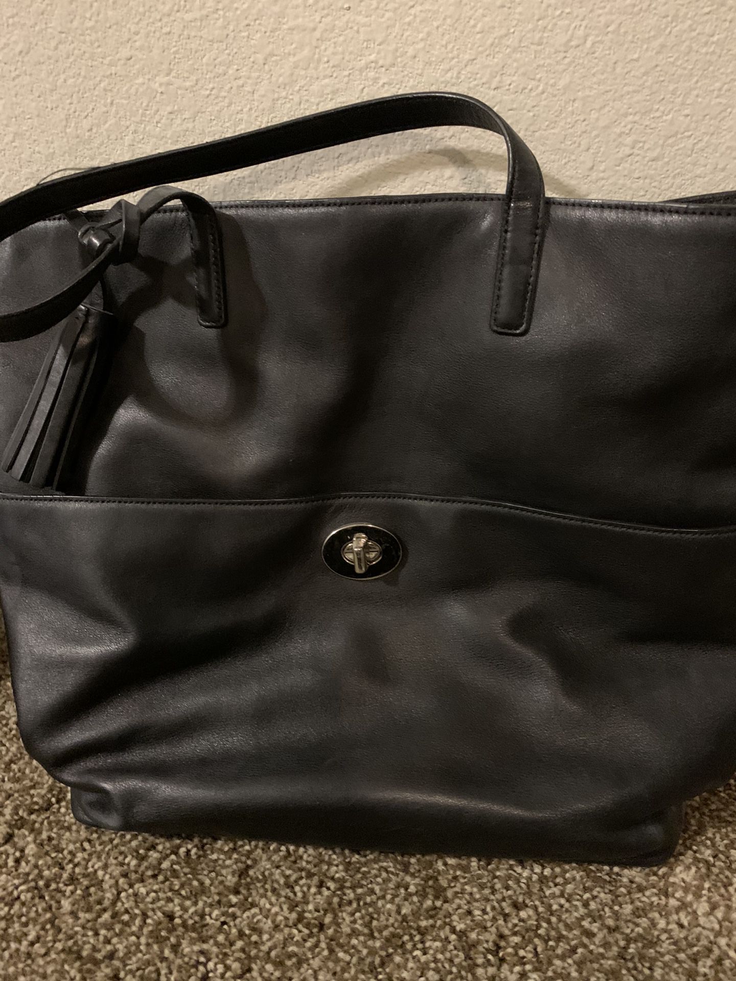 Black coach leather tote purse