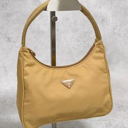 𝐏𝐑𝐀𝐃𝐀  Bag Accessory Pouch Logo Hand Tote Purse Nylon Yellow