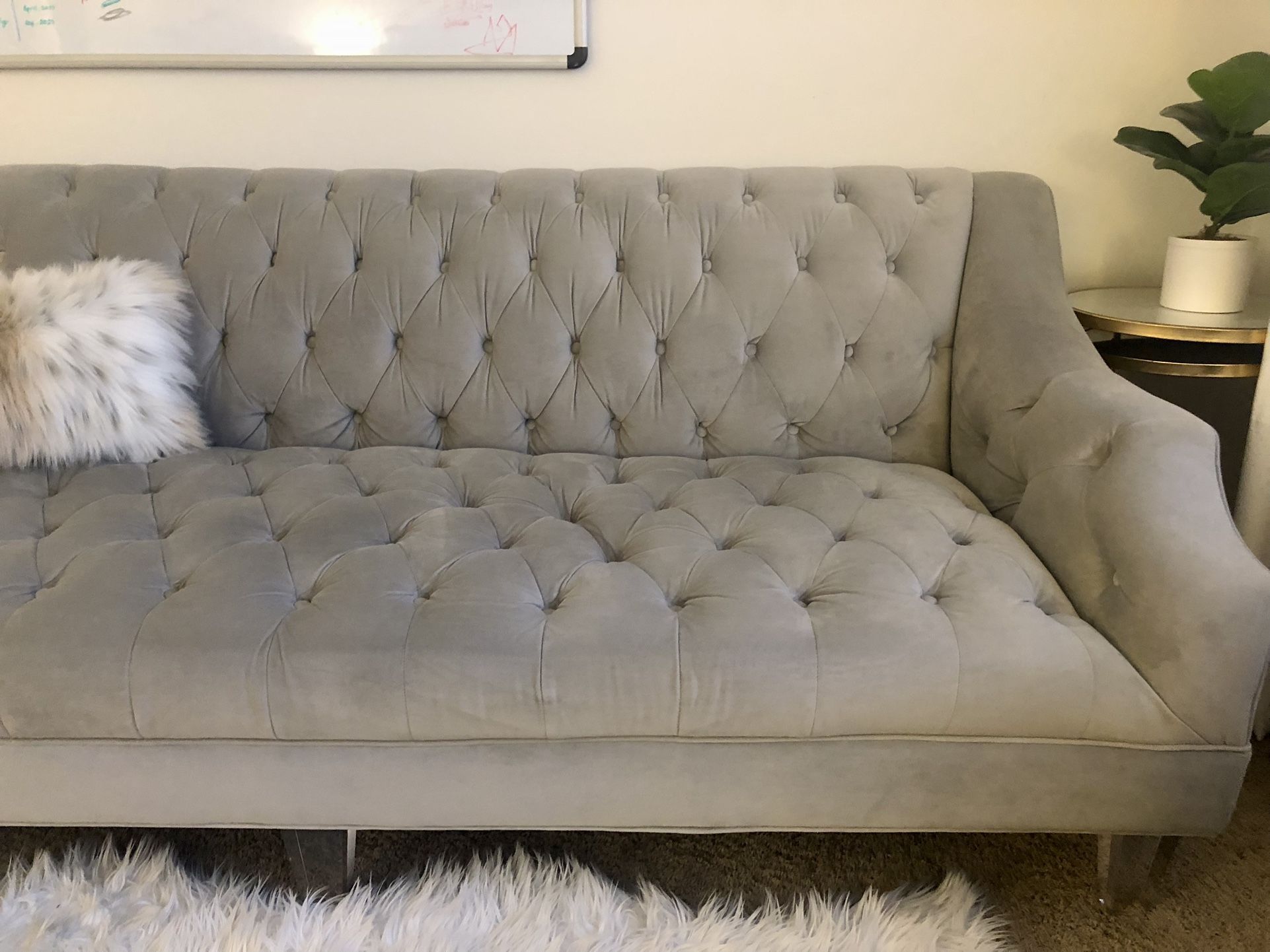 MOVING - Performance Velvet Tufted Grey Bella Dove Z Gallerie Designer Sofa!
