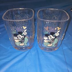 MAKE OFFER! Vtg Disney Magic Kindom Mickey Square Tumblers. Set Of 2. McDonalds. Y2K.