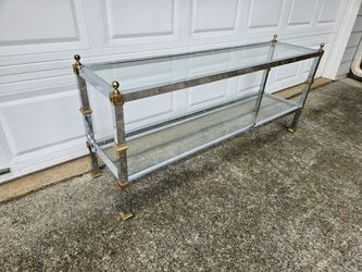 Mid-Century Modern Italian Glass Shelve Chrome Brass 60" Console Sofa Table