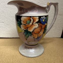 Vintage Hand-Painted Lusterware -  Pitcher / Vase w/ Flowers - Made In Japan
