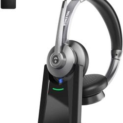 Bluetooth Headset with Microphone, Wireless Headset for Computer, On Ear Headphones with Mic Noise Cancelling/Mute/Charging Base/Plug & Play Dongle