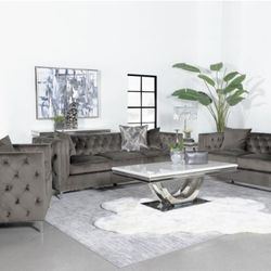 Phoebe - 3 Piece Living Room Set (Sofa, Loveseat and Chair) - Dark Gray