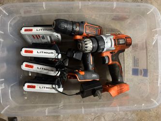 Black & Decker Drills (2) Plus Extra 20v Batteries (4)