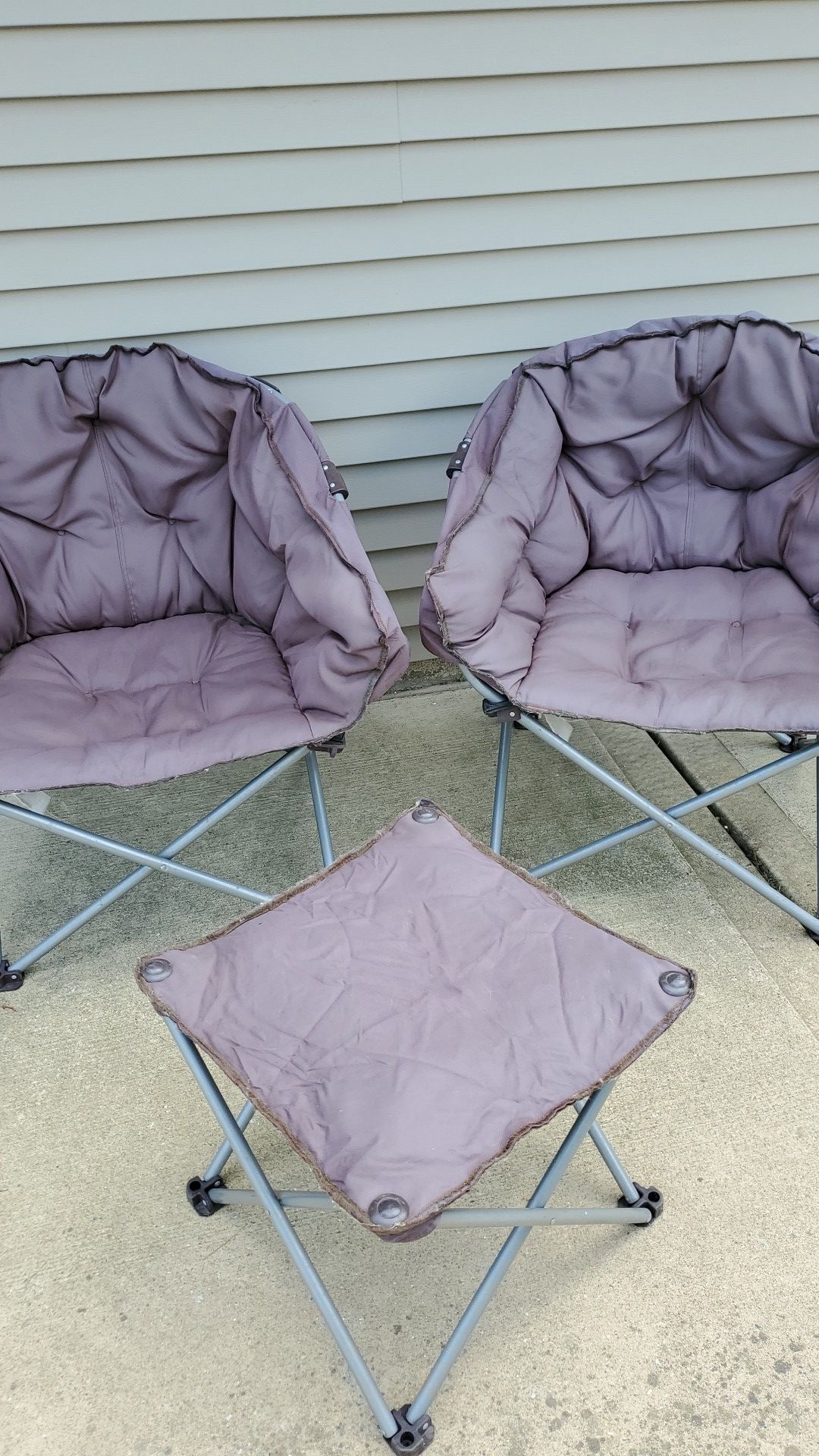 2 patio club chairs and ottoman