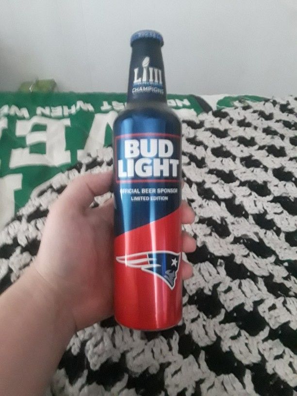 Unopened Bud Light Limited Edition Patriots Bottle Not Opened Brand New Had In Pat's Collecion In Man Cave