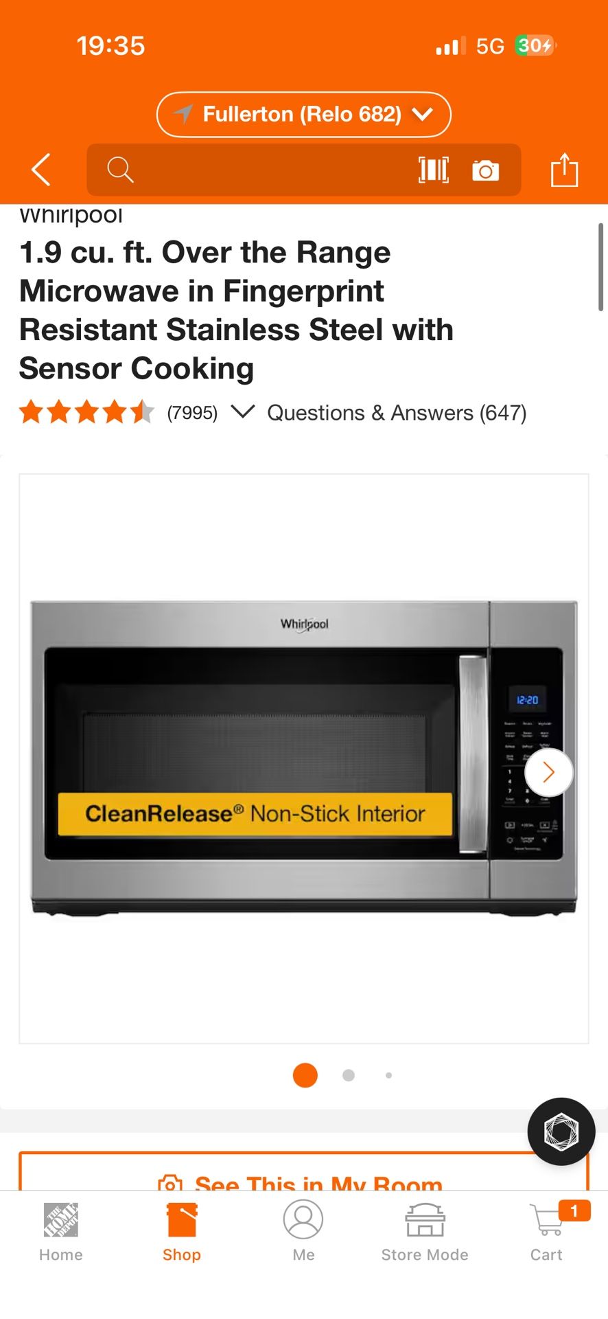 Unopened Whirlpool Over the range Microwave