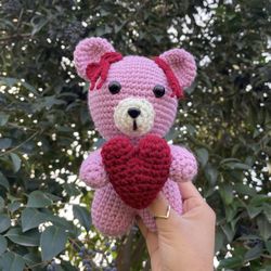 Crochet Pink Bear w/ Heart