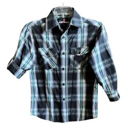 Airwalk Big Boy’s Button up Dress Shirt size 8 Plaid Tartan Black