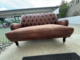 Pier 1 Imports - Brown Tufted Leather Loveseat Sofa