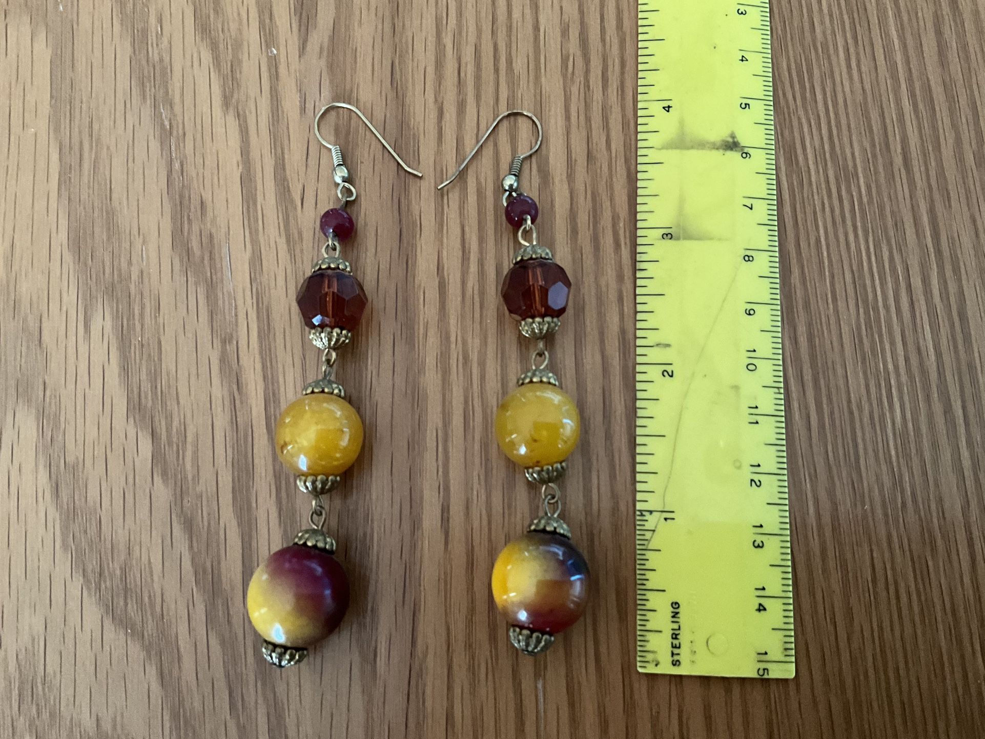 Yellow/amber 4” Dangle Earrings