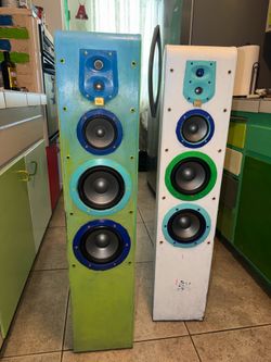 JBL tower speakers. Funky functional.