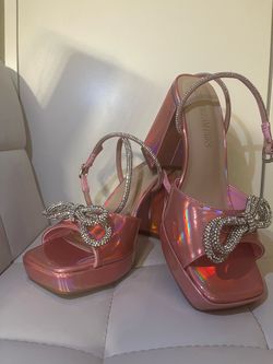 Dream Pairs Pink Holographic Platform Heeled Sandals