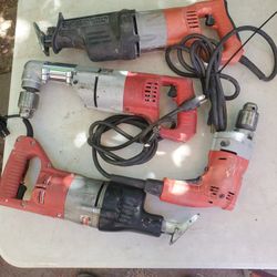 4 Milwaukee  corded tools one card missing  2  Reciprocating sauce 2 drills all work great prices firm big truck