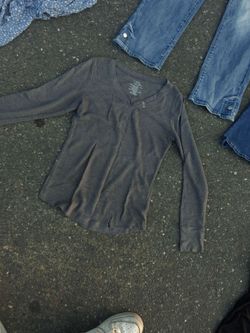 Gray Ribbed Henley Long Sleeve Top