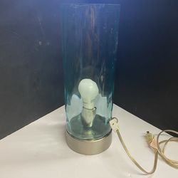 Vintage cylindrical blue textured glass table lamp