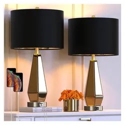 Set of 2 Modern Gold Black Bedside Table Lamps