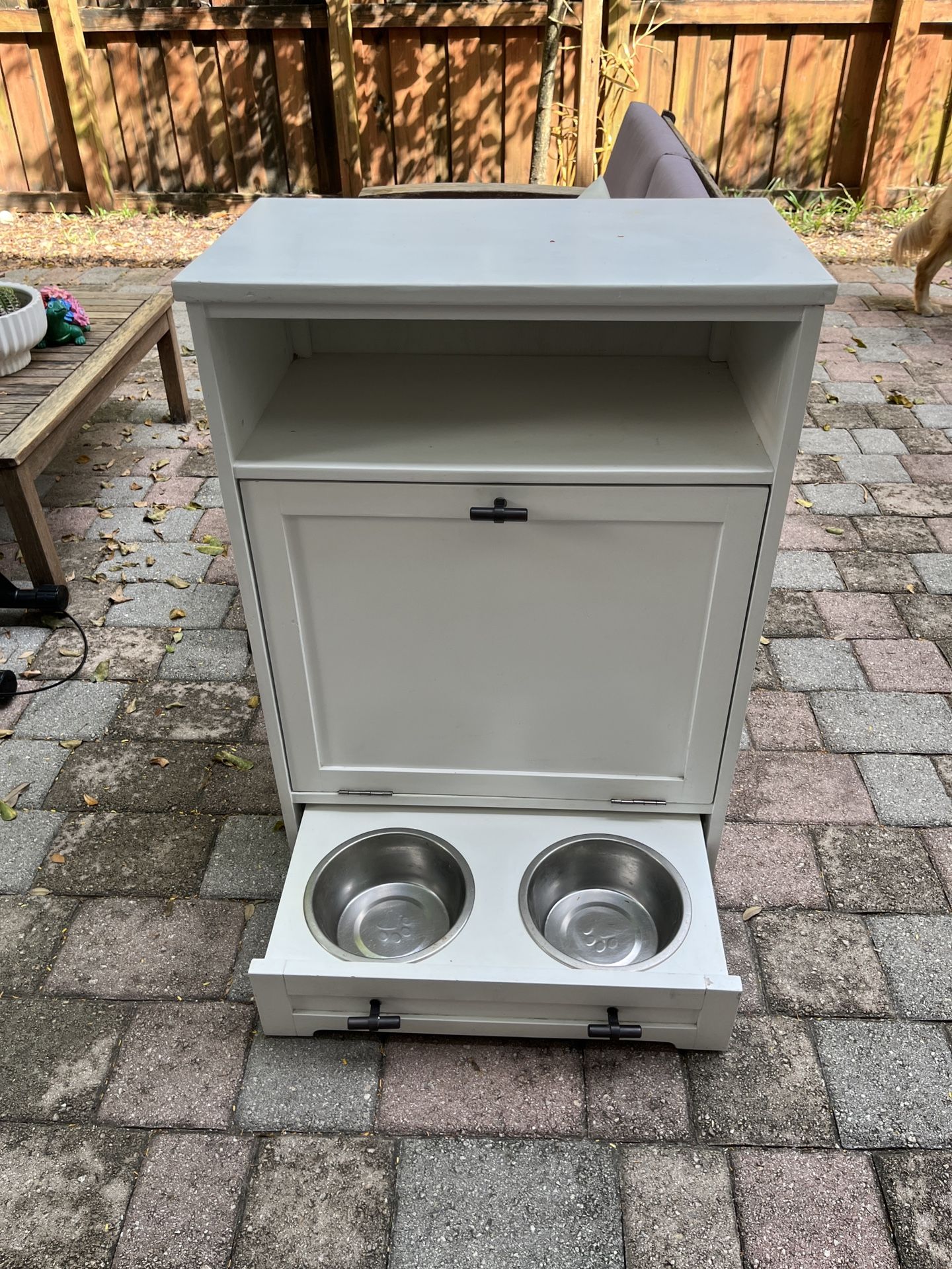 Pet Feeder Station- Dog Food Storage Cabinet Container with 2 Pull Out Dog Bowls