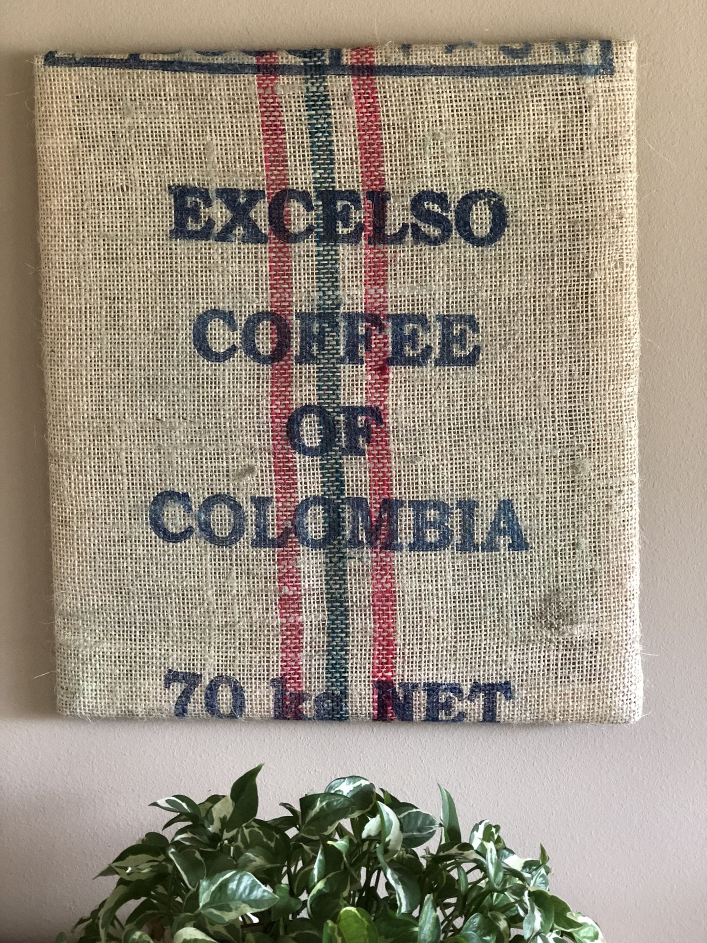 Framed Burlap Coffee Bag Colombia Excelsior