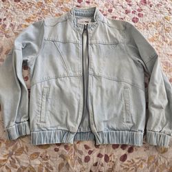 jFashion Nova Light Wash Denim Bomber Jacket size Small